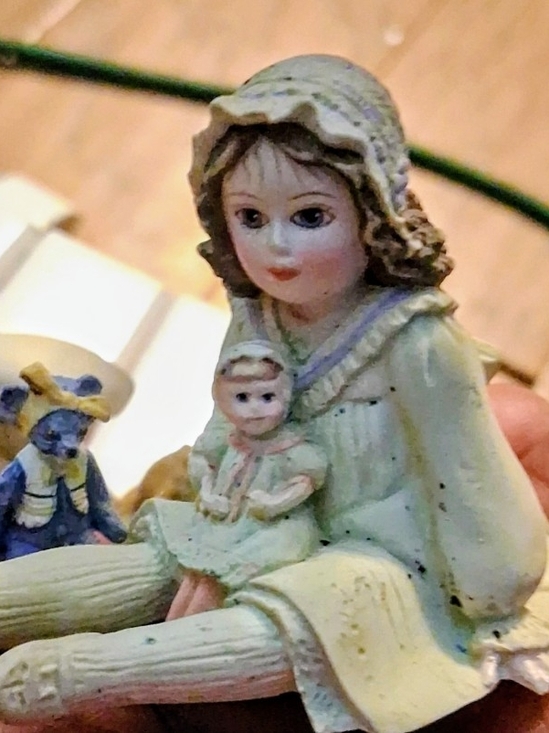 Other - Unbranded Porcelain Girl Figurine in Pale Green with Baby Doll